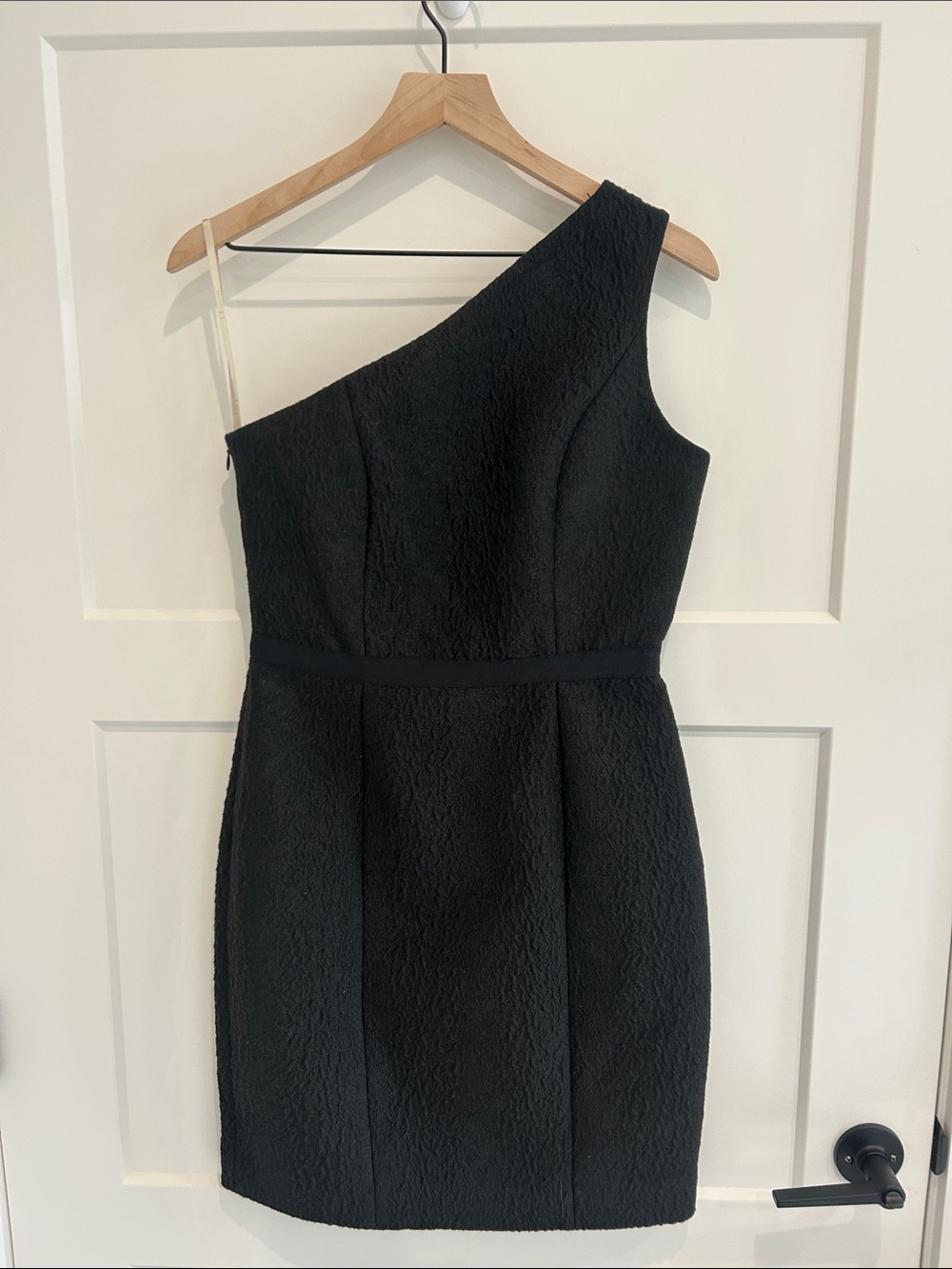Halston Heritage Black One Shoulder Textured Cocktail Mini Dress Size 6
